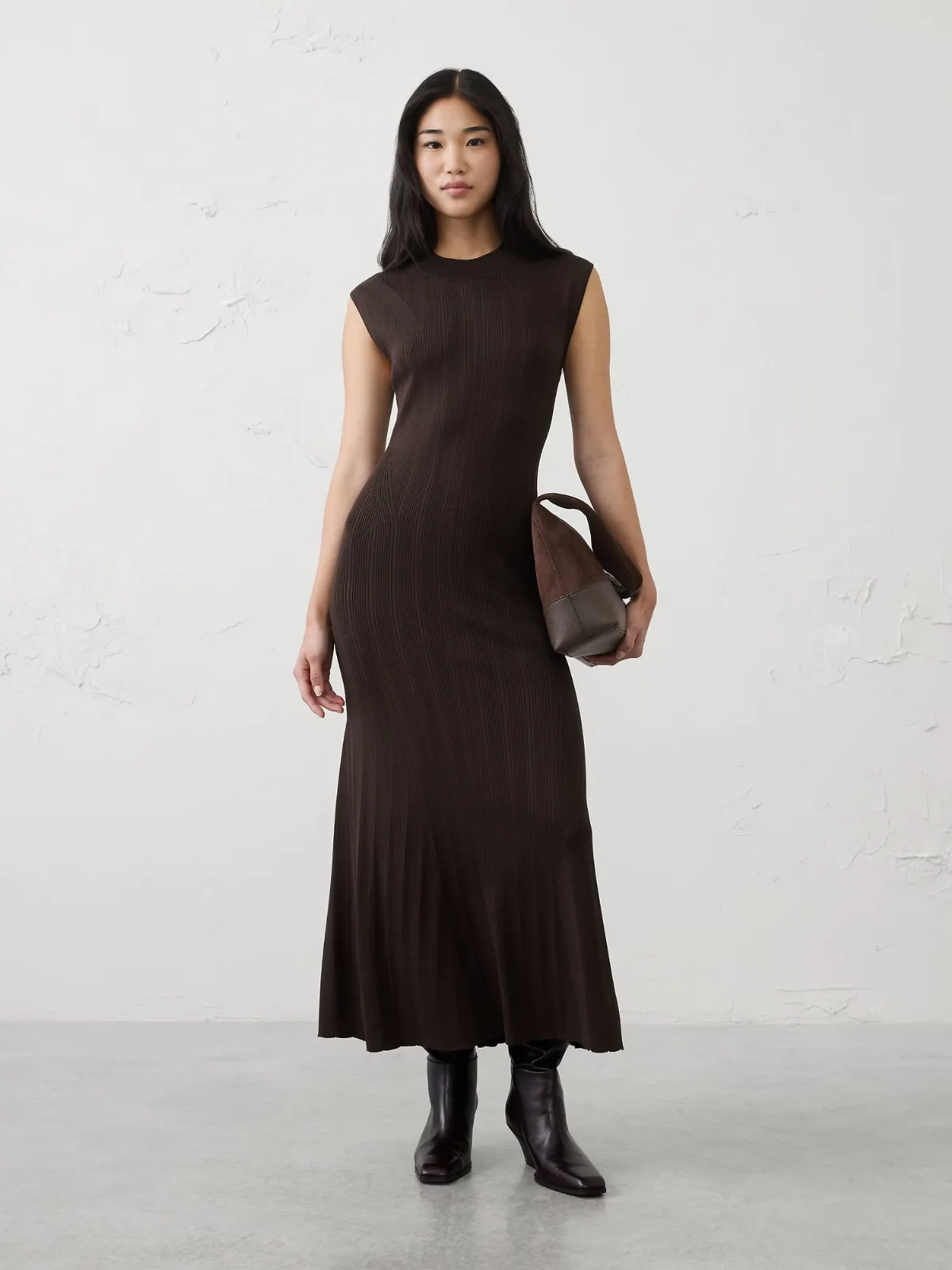 Ribbed Mock-Neck Sweater Maxi Dress