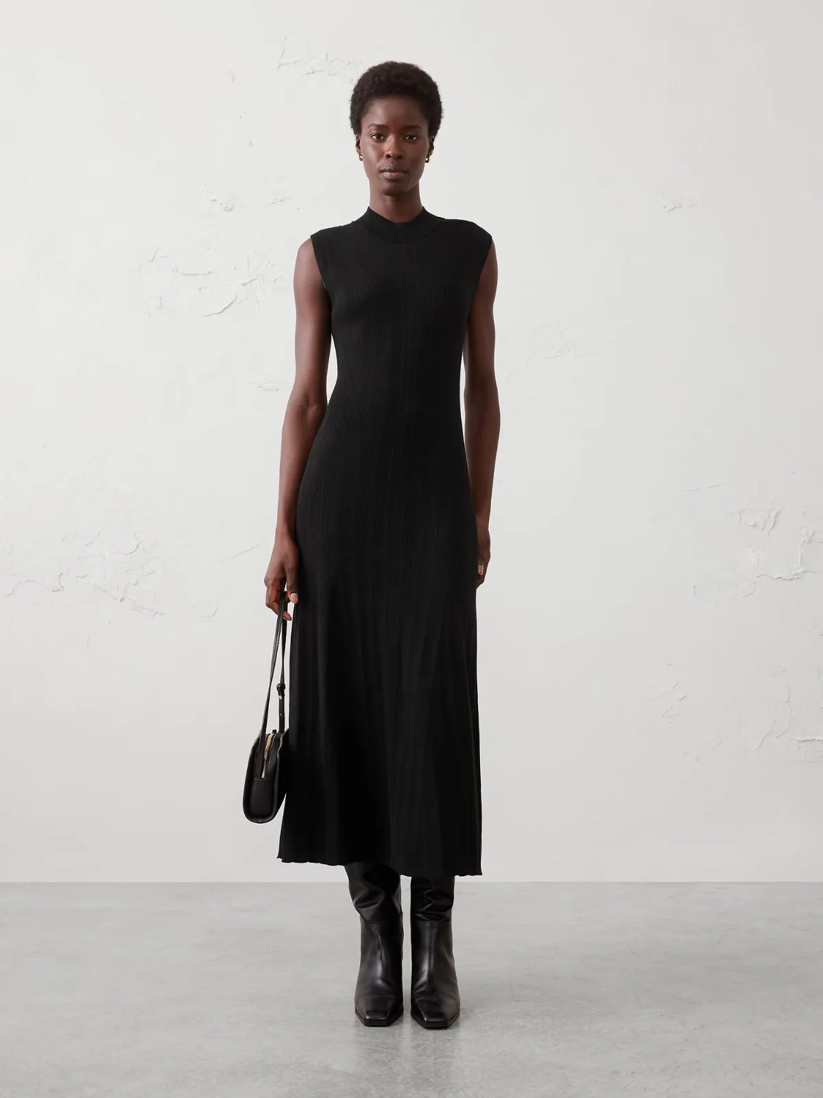 Ribbed Mock-Neck Sweater Maxi Dress