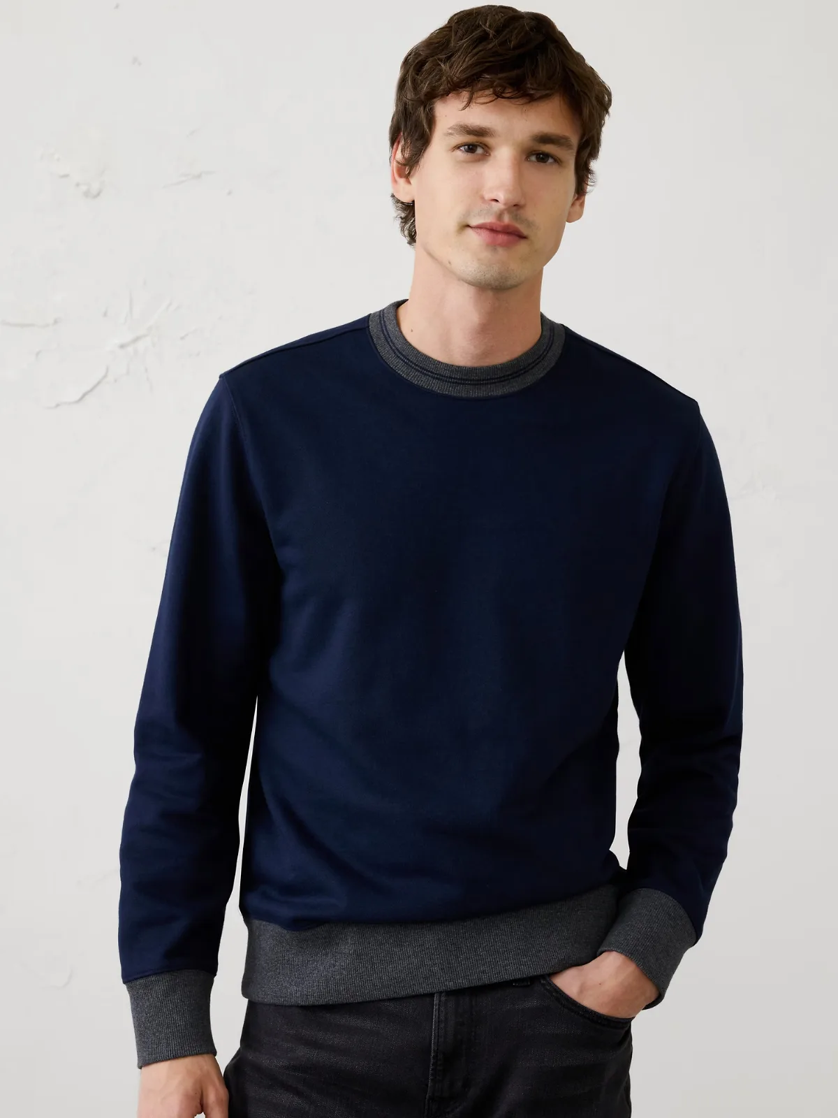 Fleece Ringer Crew-Neck Sweatshirt by Banana Republic