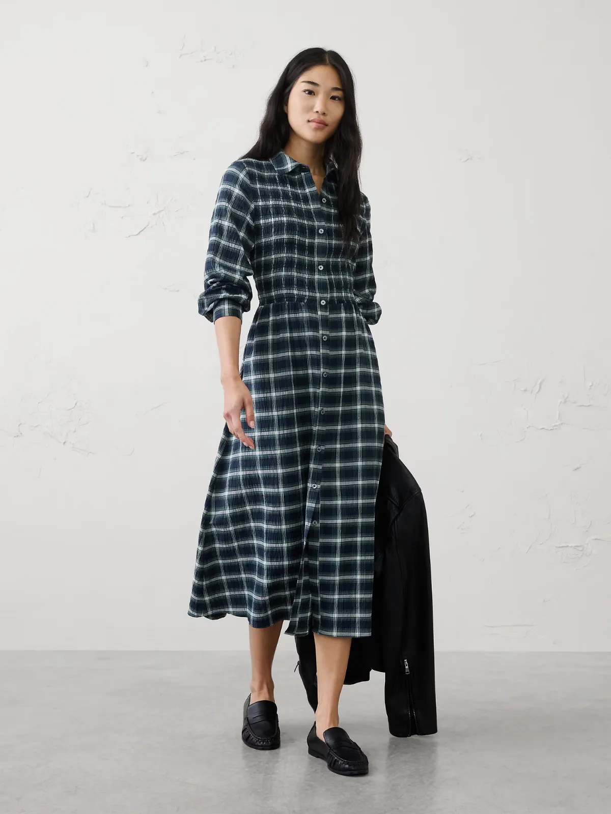Breezy Plaid Smocked Midi Dress
