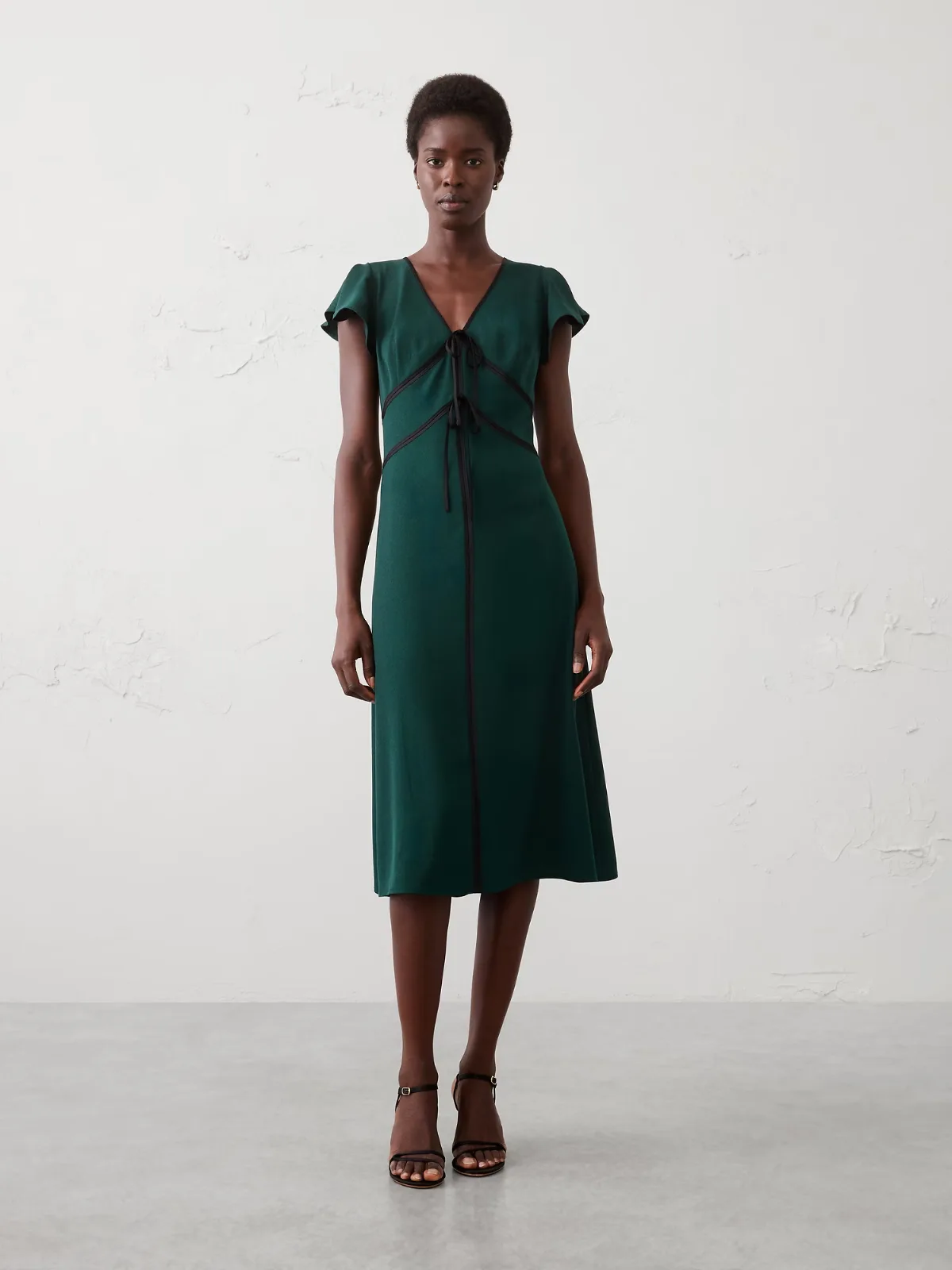 Satin-Trim Midi Dress by Banana Republic