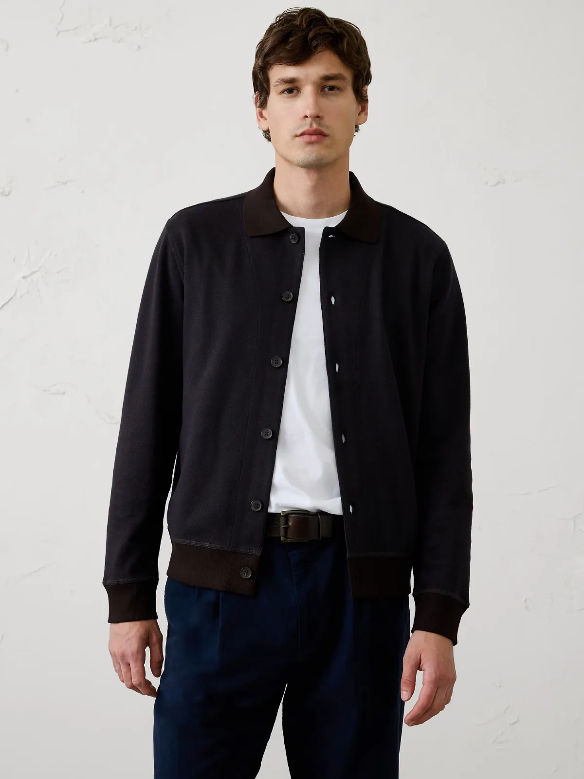 Herringbone Knit Polo Cardigan by Banana Republic