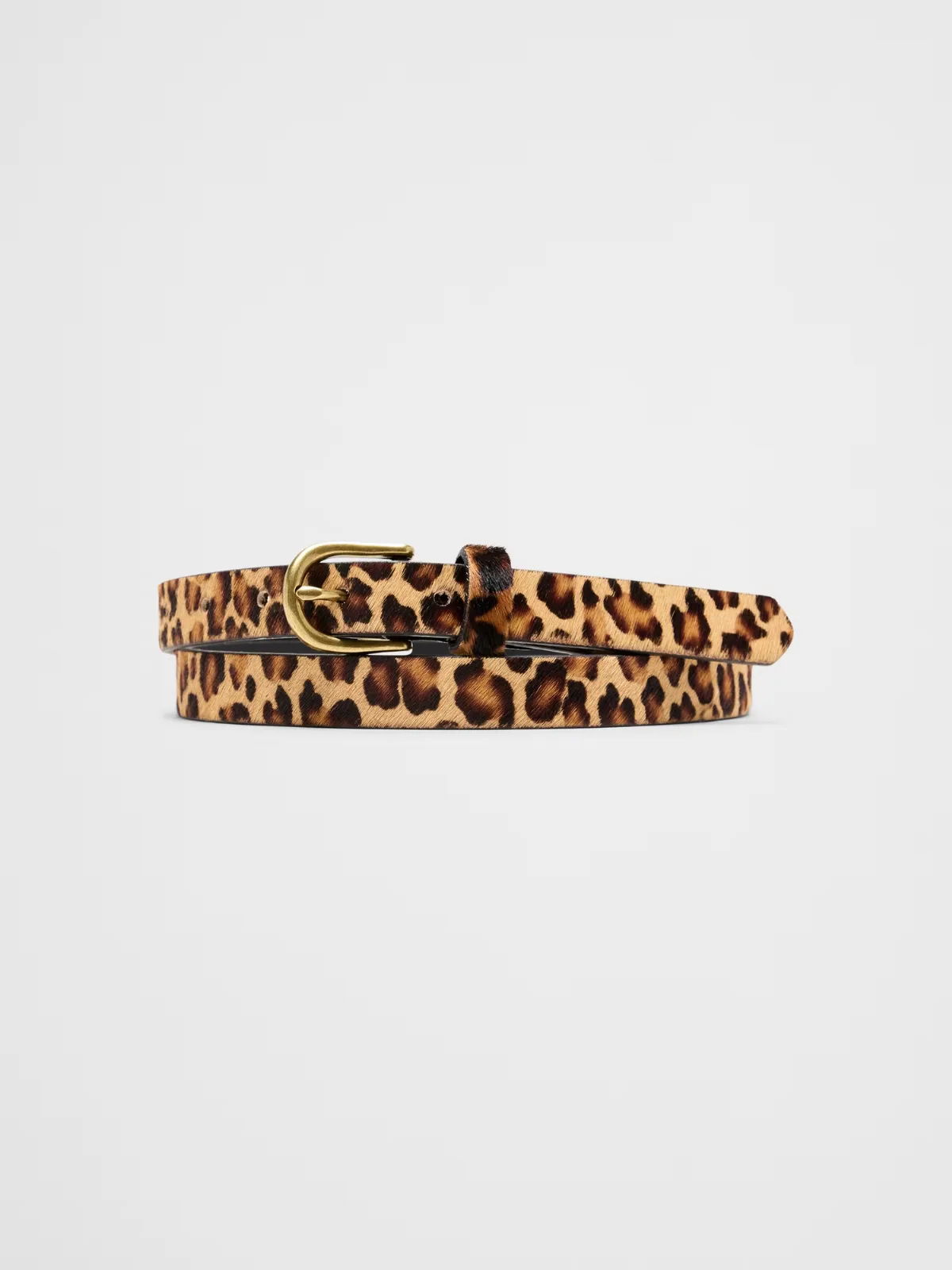 Vegan Leopard Pony Hair Skinny Belt