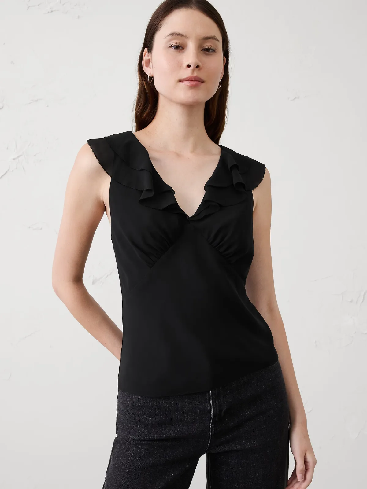 Ruffle V-Neck Chiffon Top by Banana Republic