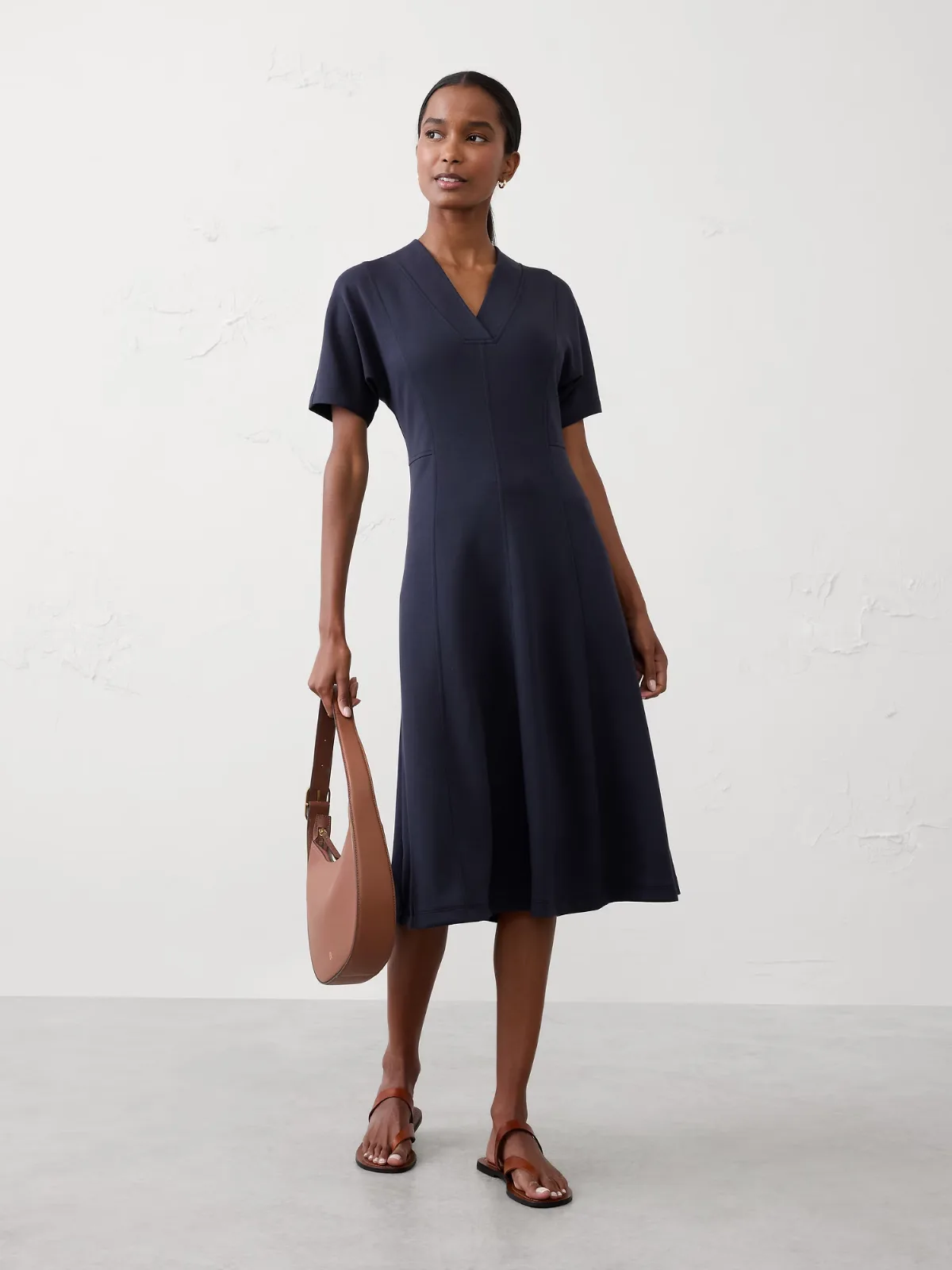 Soft Touch V-Neck Midi Dress by Banana Republic