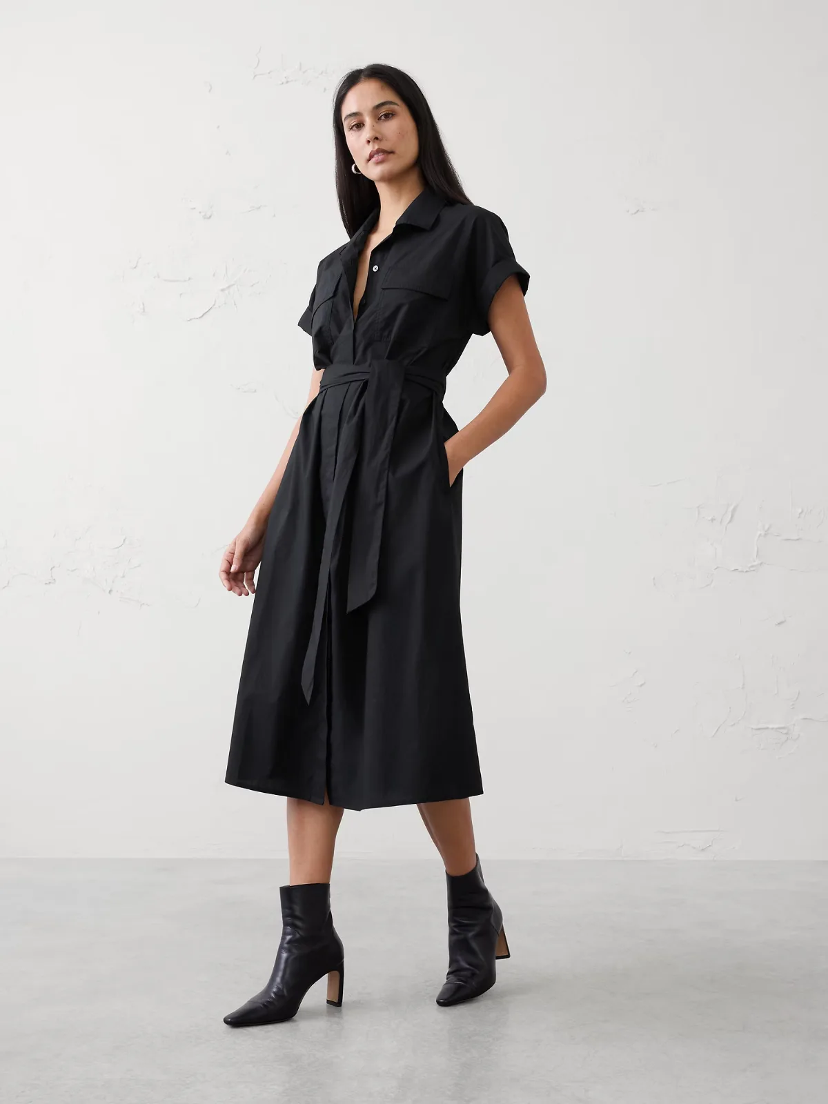Poplin Utility Midi Shirtdress