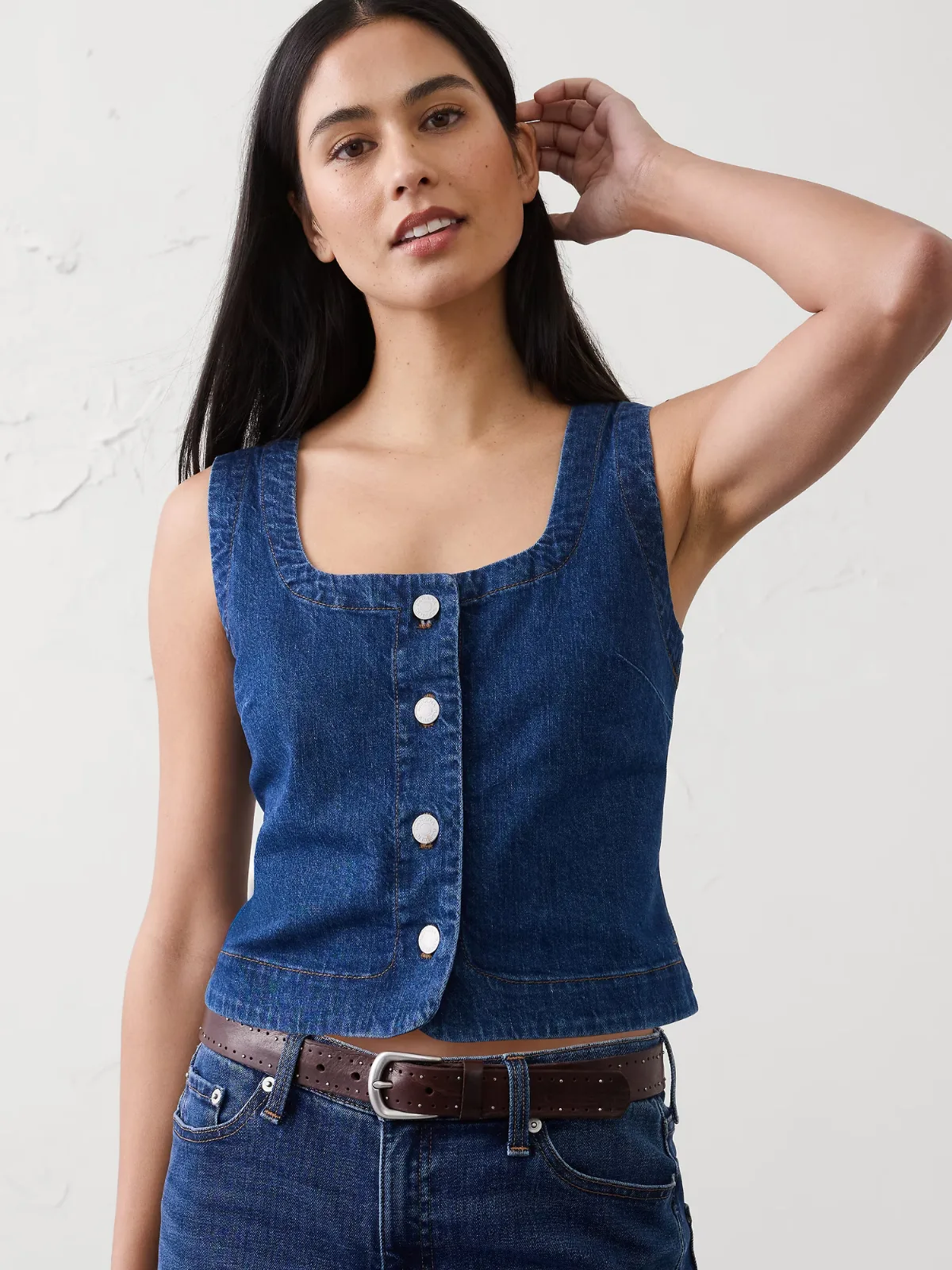 Buttoned Denim Vest