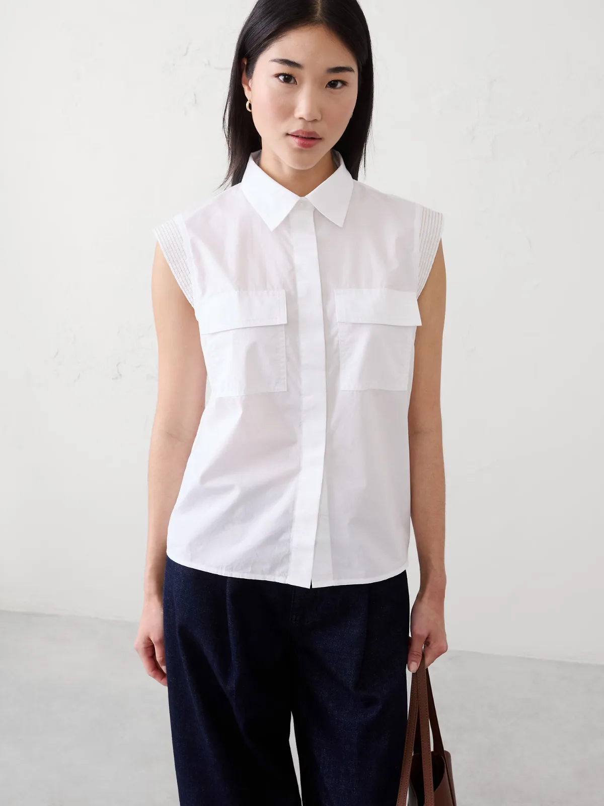 Trapunto Cap-Sleeve Shirt by Banana Republic
