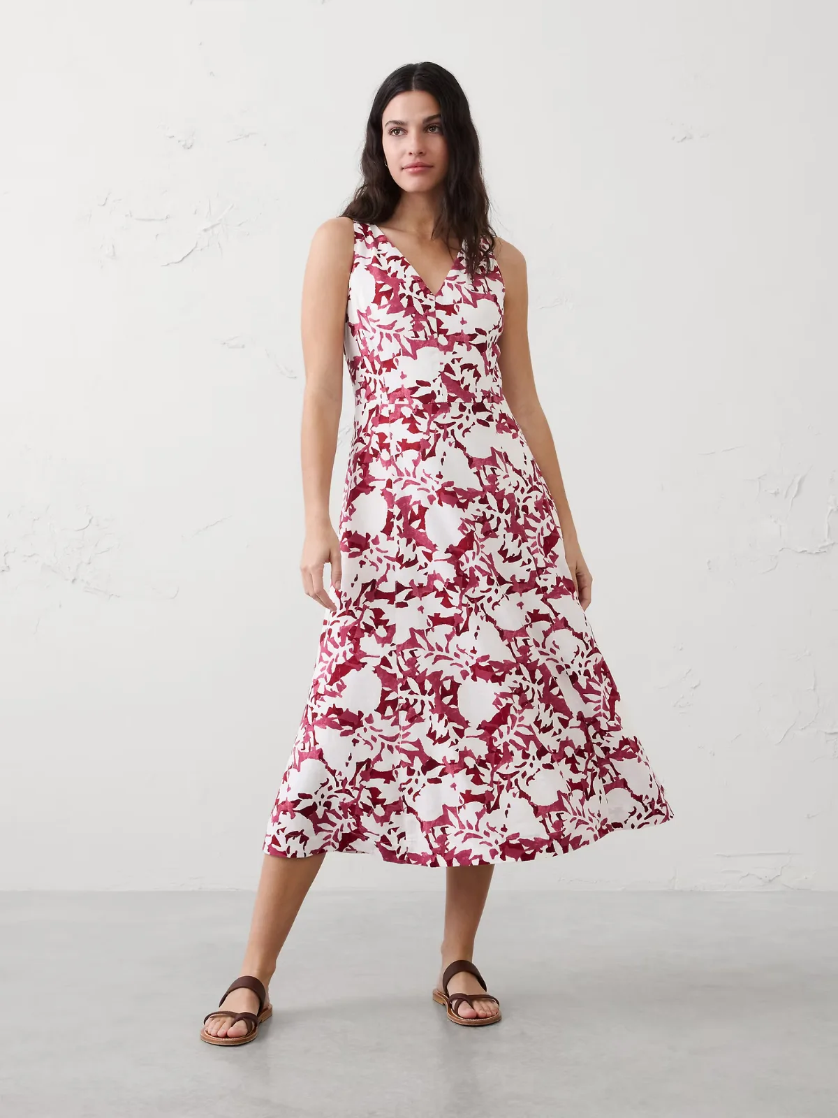 Linen-Blend Drapey Midi Dress by Banana Republic