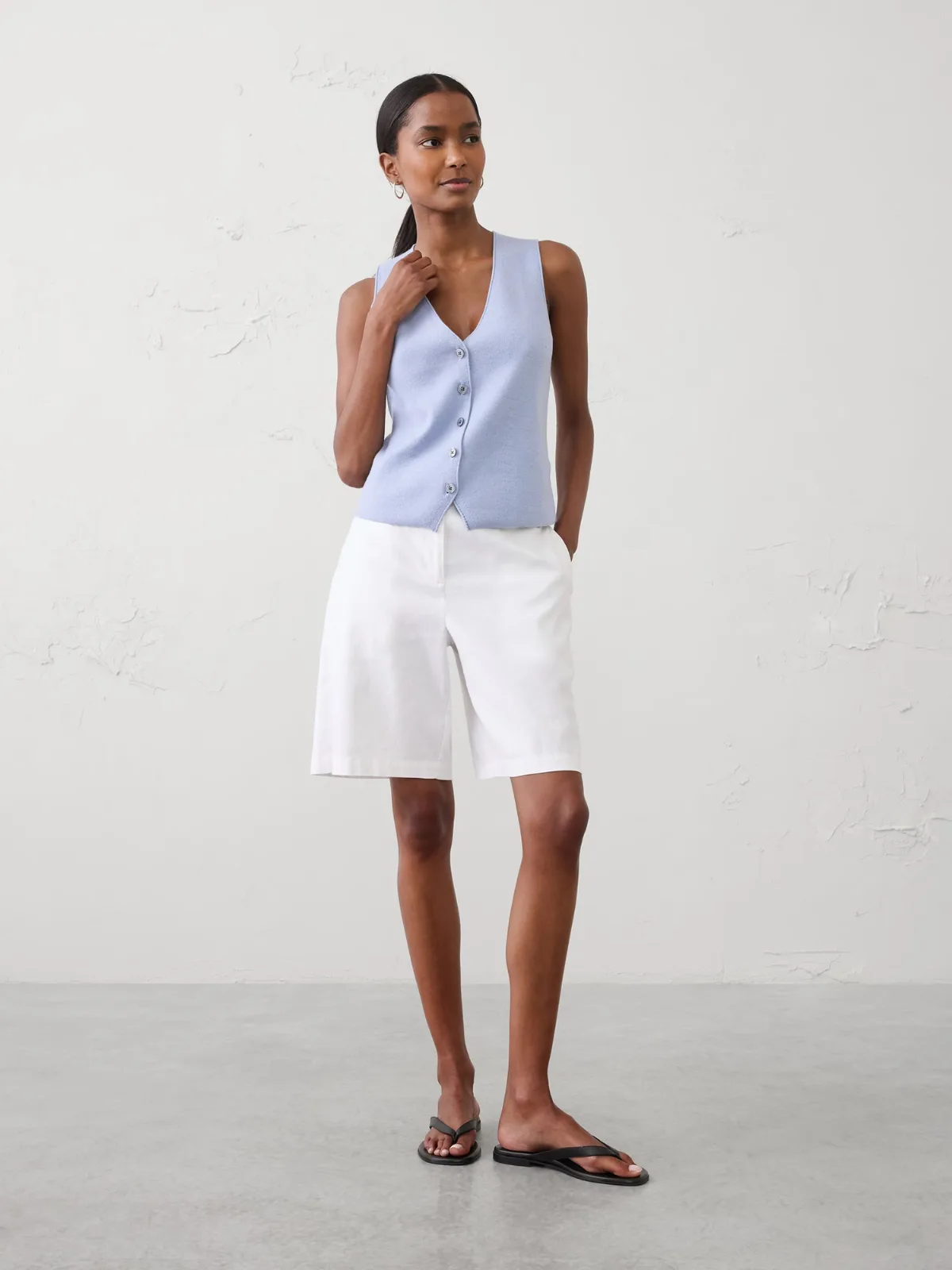 V-Neck Button Sweater by Banana Republic