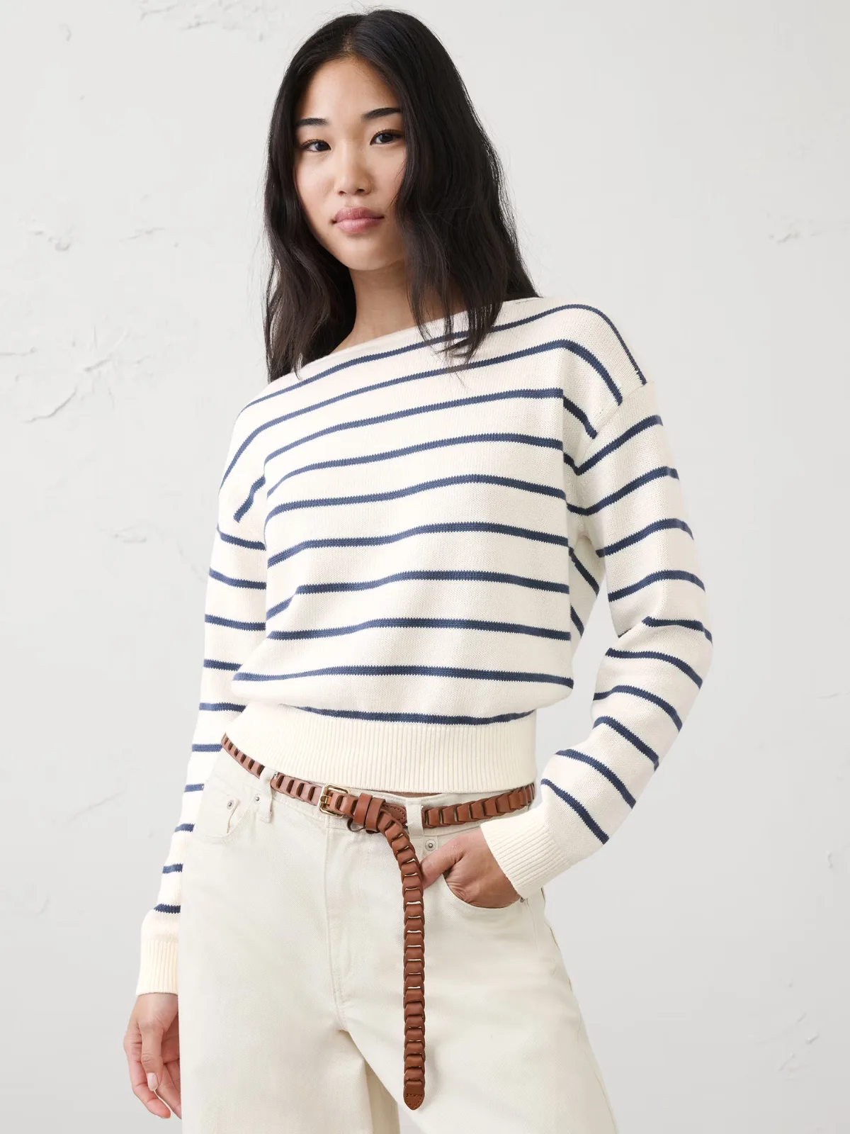 Cotton Striped Boatneck Sweater