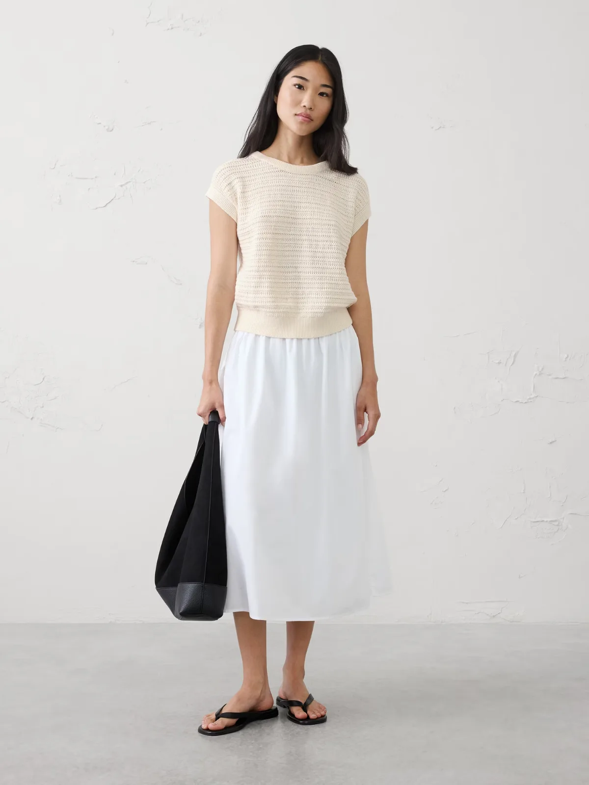 Cotton Textured Cap-Sleeve Sweater by Banana Republic