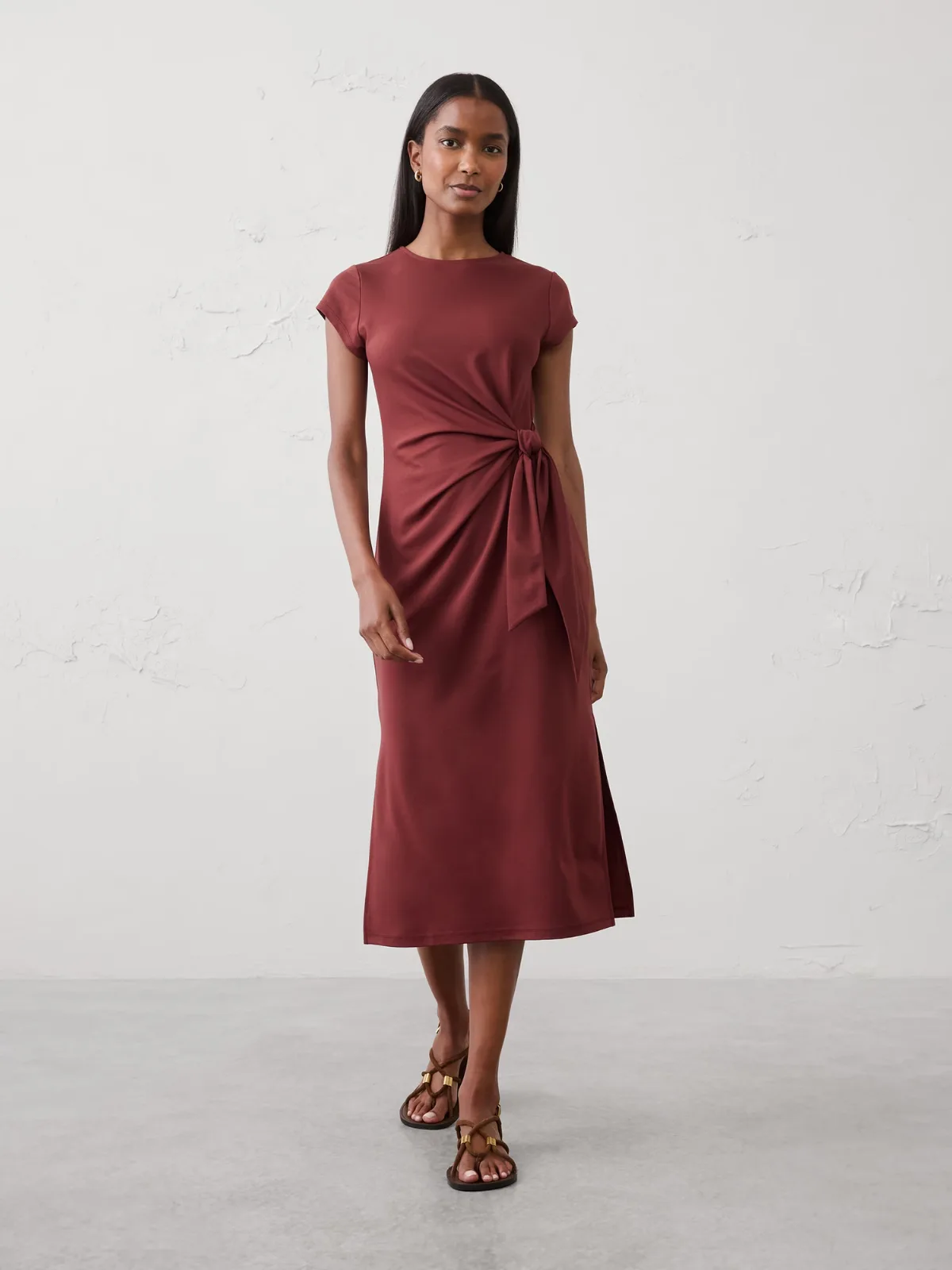 Side-Tie Knit Midi Dress
