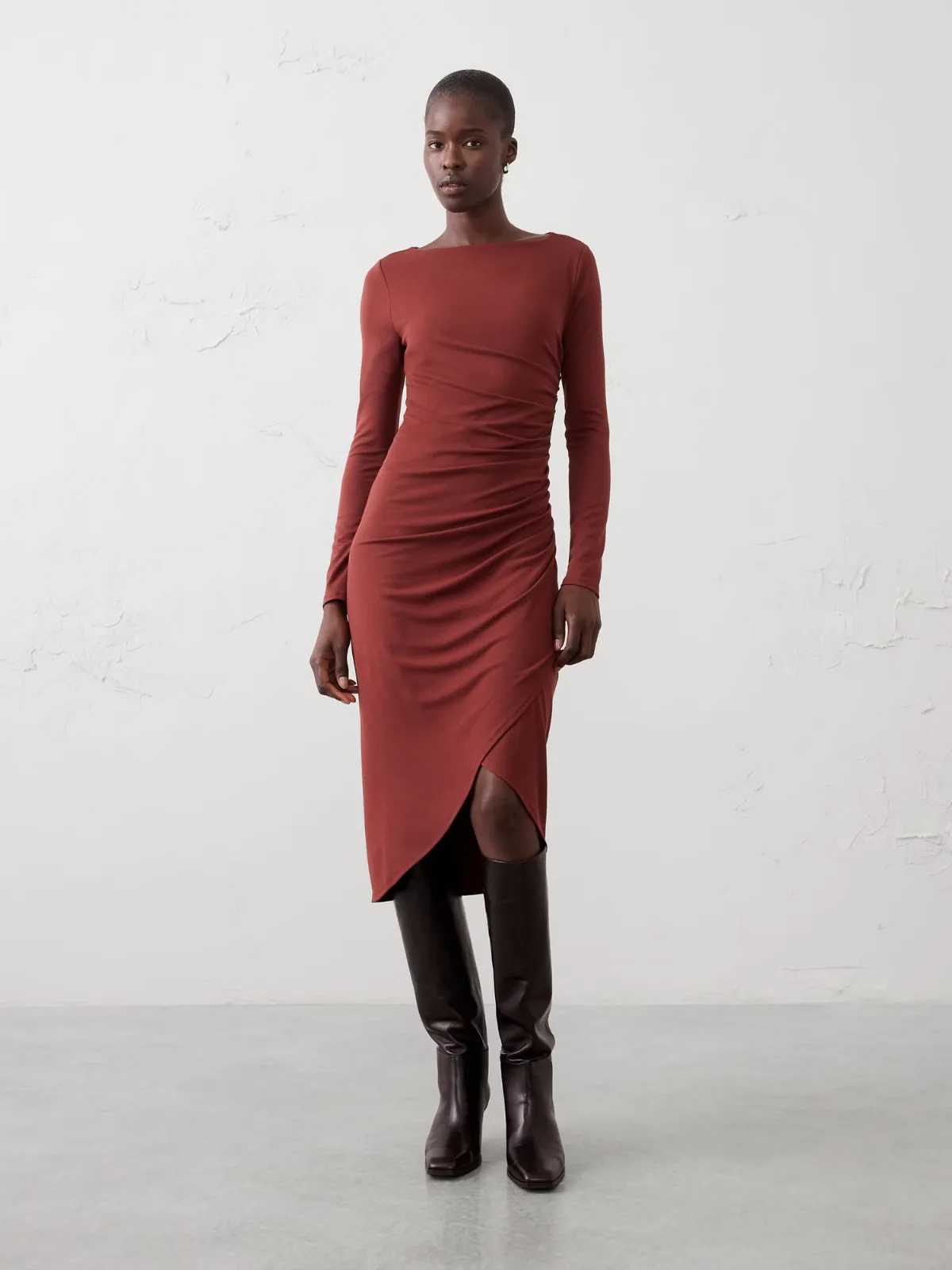 Soft Knit Shirred Midi Dress