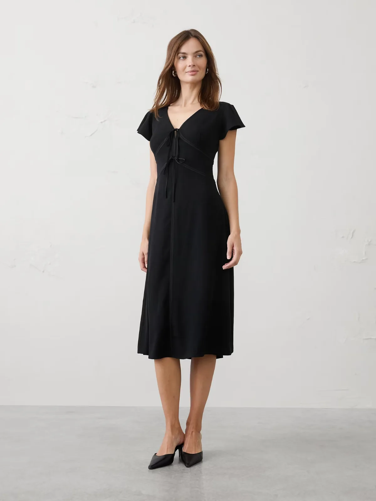 Satin-Trim Midi Dress