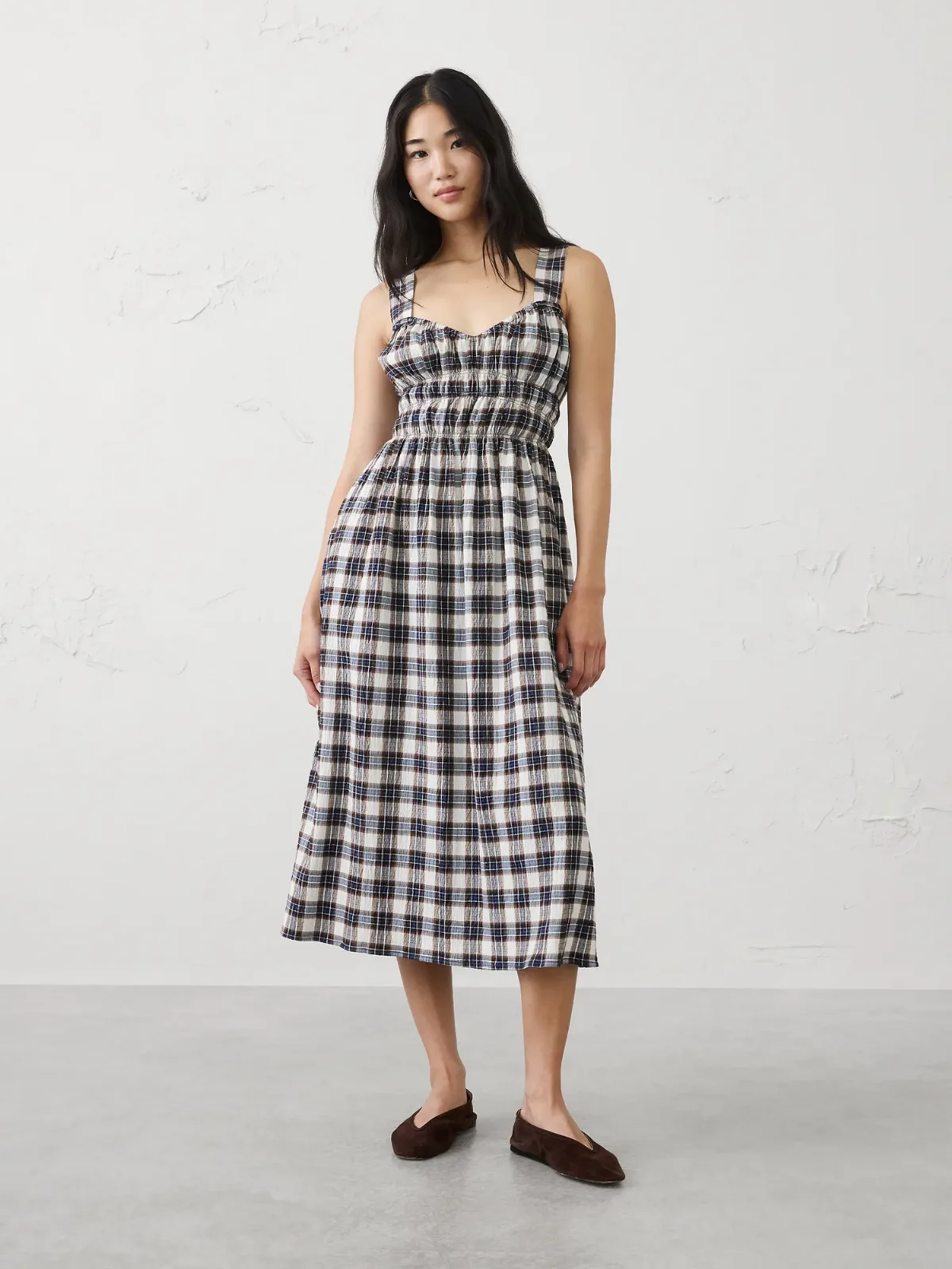 Shirred-Bust Empire-Waist Midi Dress by Banana Republic