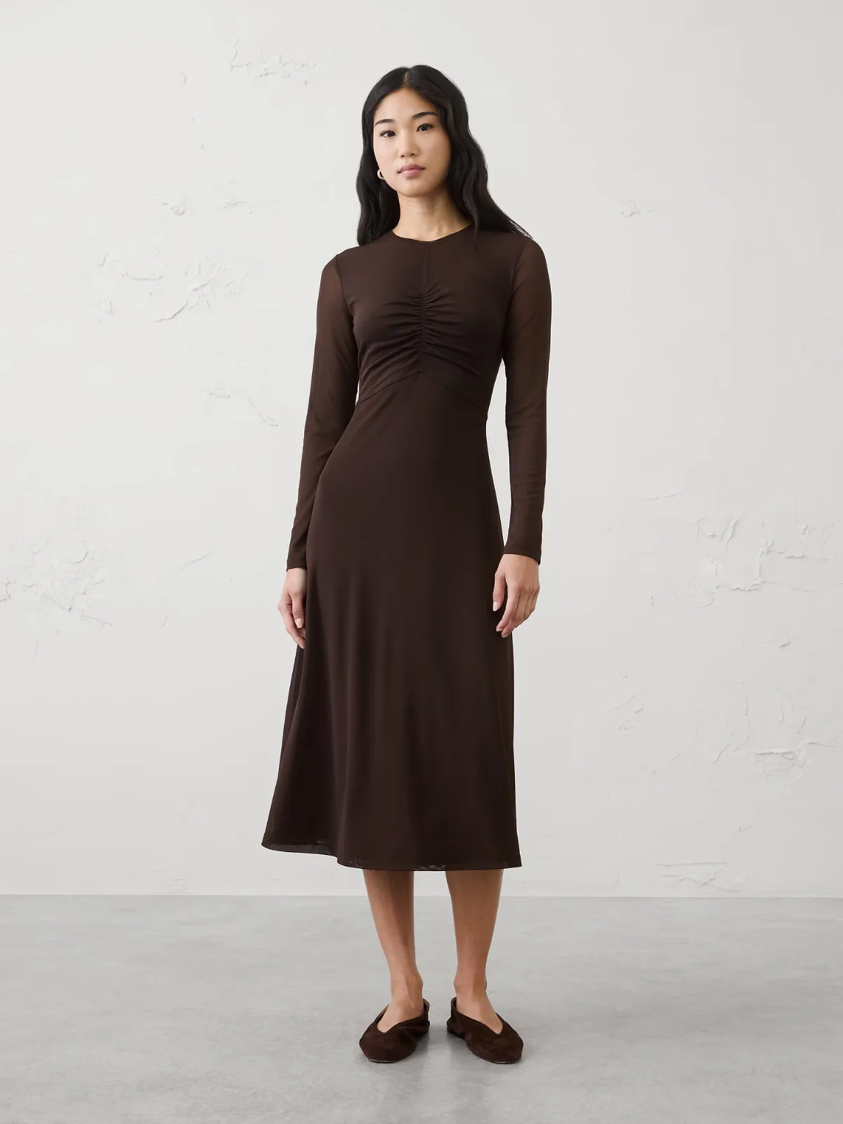 Mesh Ruched Bodice Maxi Dress