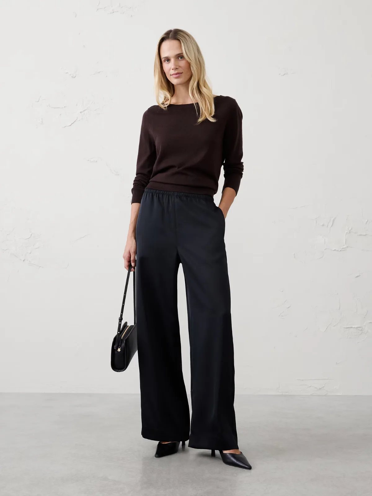 Wide-Leg High-Rise Pull-On Satin Pant by Banana Republic