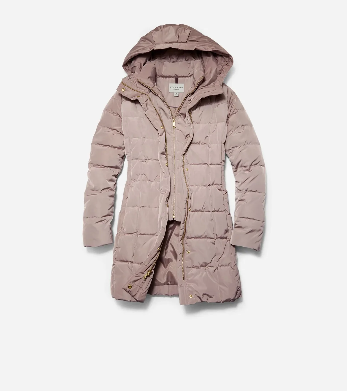 32" Signature Hooded Taffeta Down Coat by COLE HAAN
