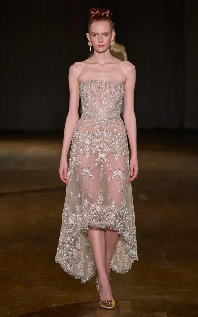 High-Low Embellished Midi Dress by Georges Hobeika