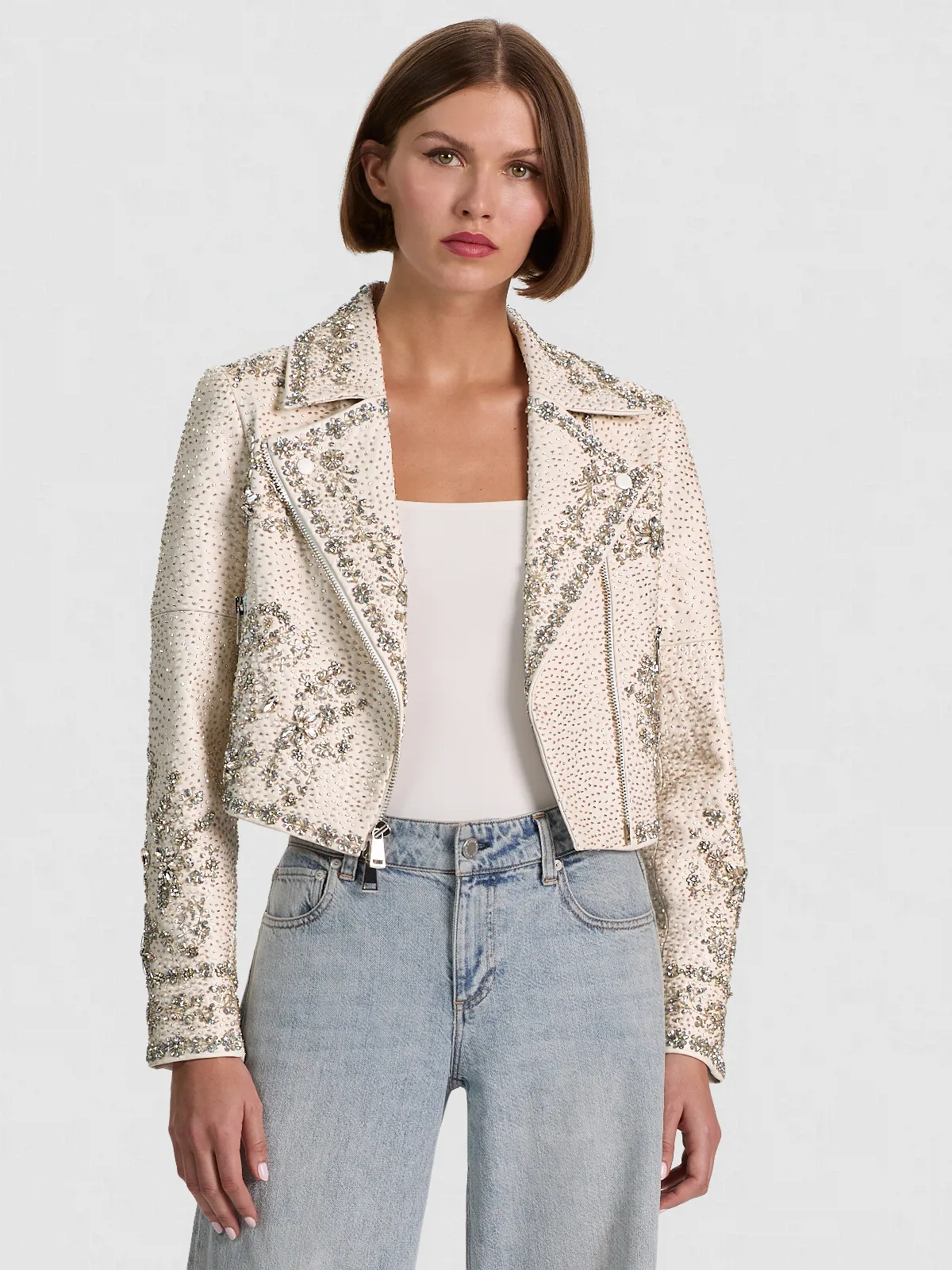 Avril Embellished Vegan Moto Jacket by Alice + Olivia