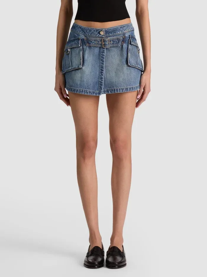 Brandy Cargo Denim Skirt - Florence Vintage Blue by Alice + Olivia