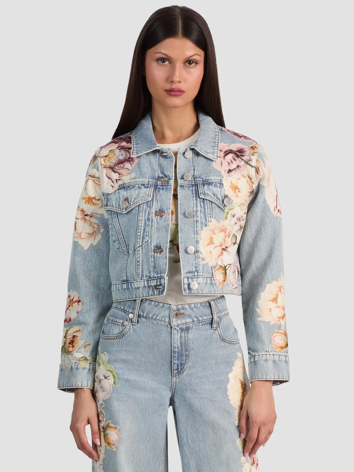 Chloe Embroidered Denim Jacket by Alice + Olivia