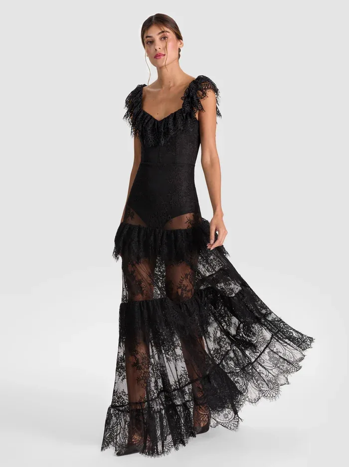 Myrna Lace Tiered Gown by Alice + Olivia