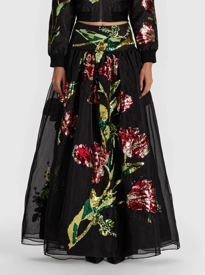 Oriana Embellished Gown Skirt - Soft Tulip Black by Alice + Olivia