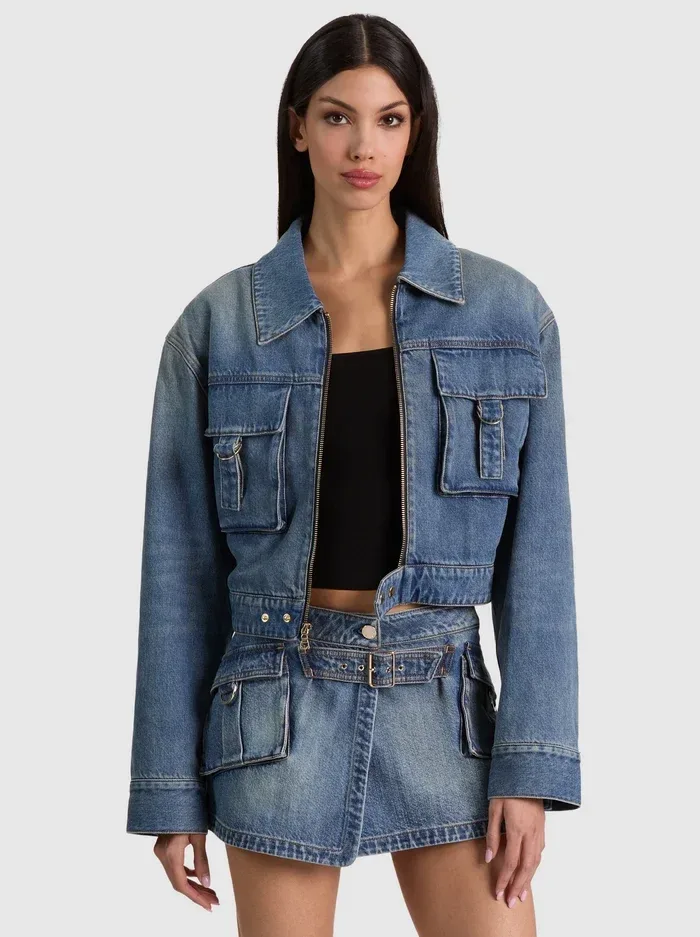Leroy Denim Aviator Jacket - Florence Vintage Blue