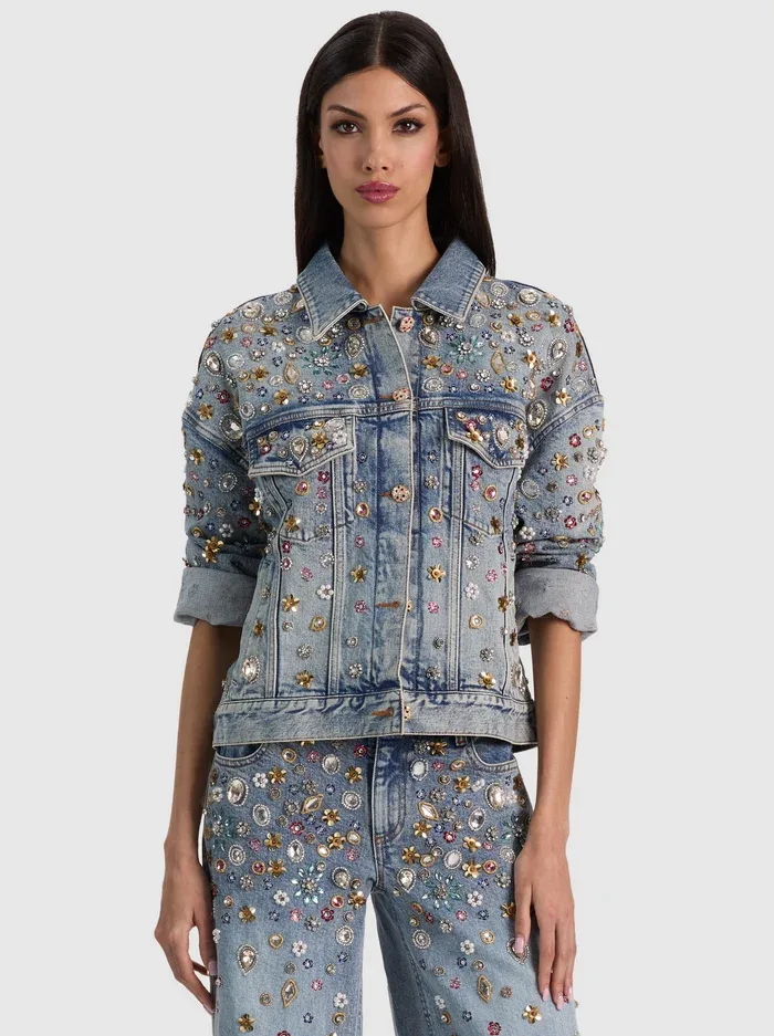 Jesse Embellished Denim Jacket - Fiona Vintage Blue by Alice + Olivia