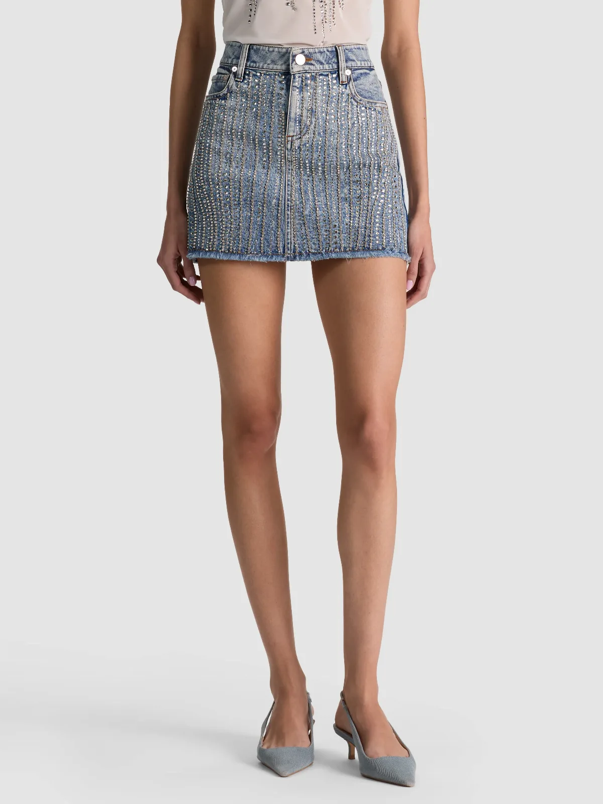 Kiera Embellished Denim Mini Skirt - Fiona Vintage Blue by Alice + Olivia