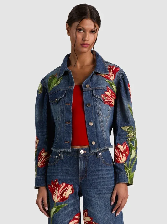 Elijah Embroidered Denim Jacket - Freyja Blue/Soft Tulip by Alice + Olivia