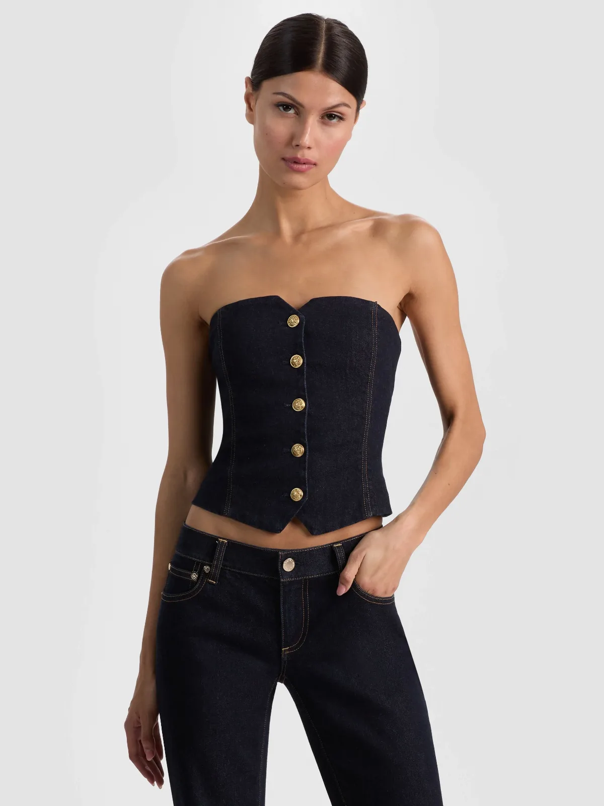Kelcey Strapless Denim Vest - Dark Rinse by Alice + Olivia