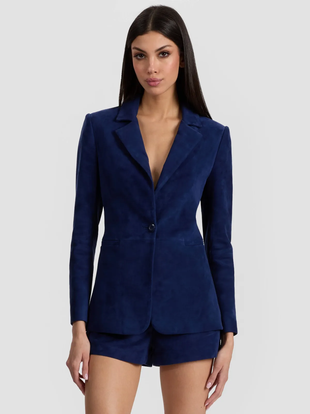 Macey Suede Notch Collar Fitted Blazer by Alice + Olivia
