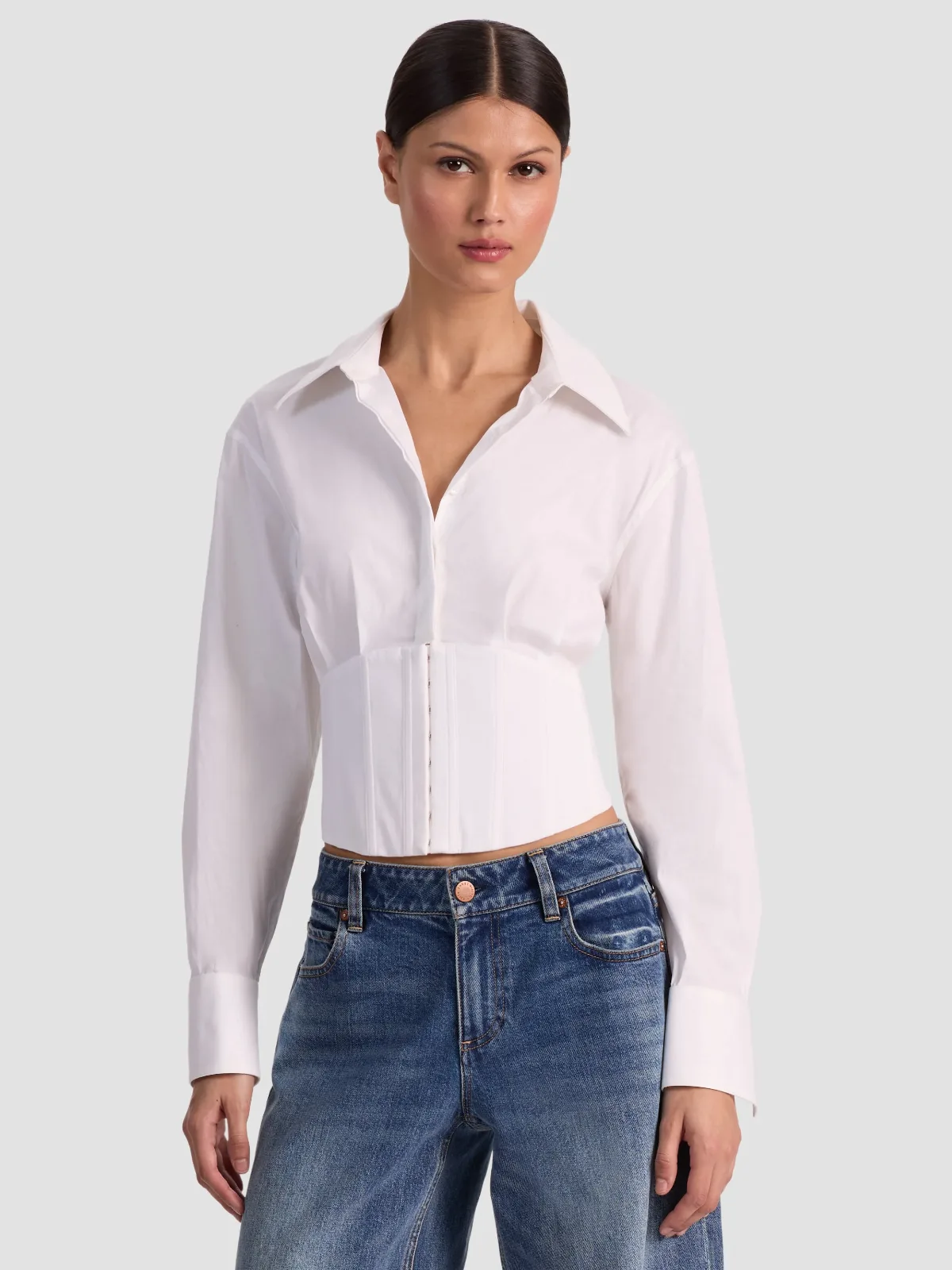 Edie Corset Button Down by Alice + Olivia