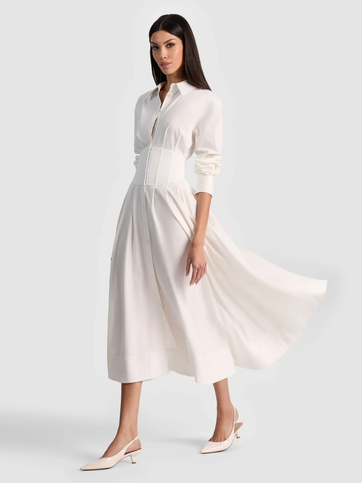 Edie Corset Button Down Midi Dress by Alice + Olivia