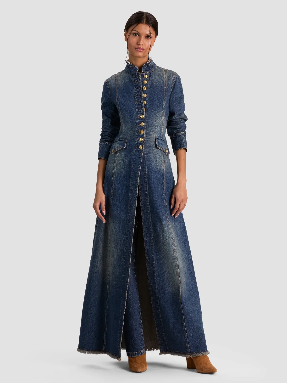 Winn Long Denim Military Jacket by Alice + Olivia