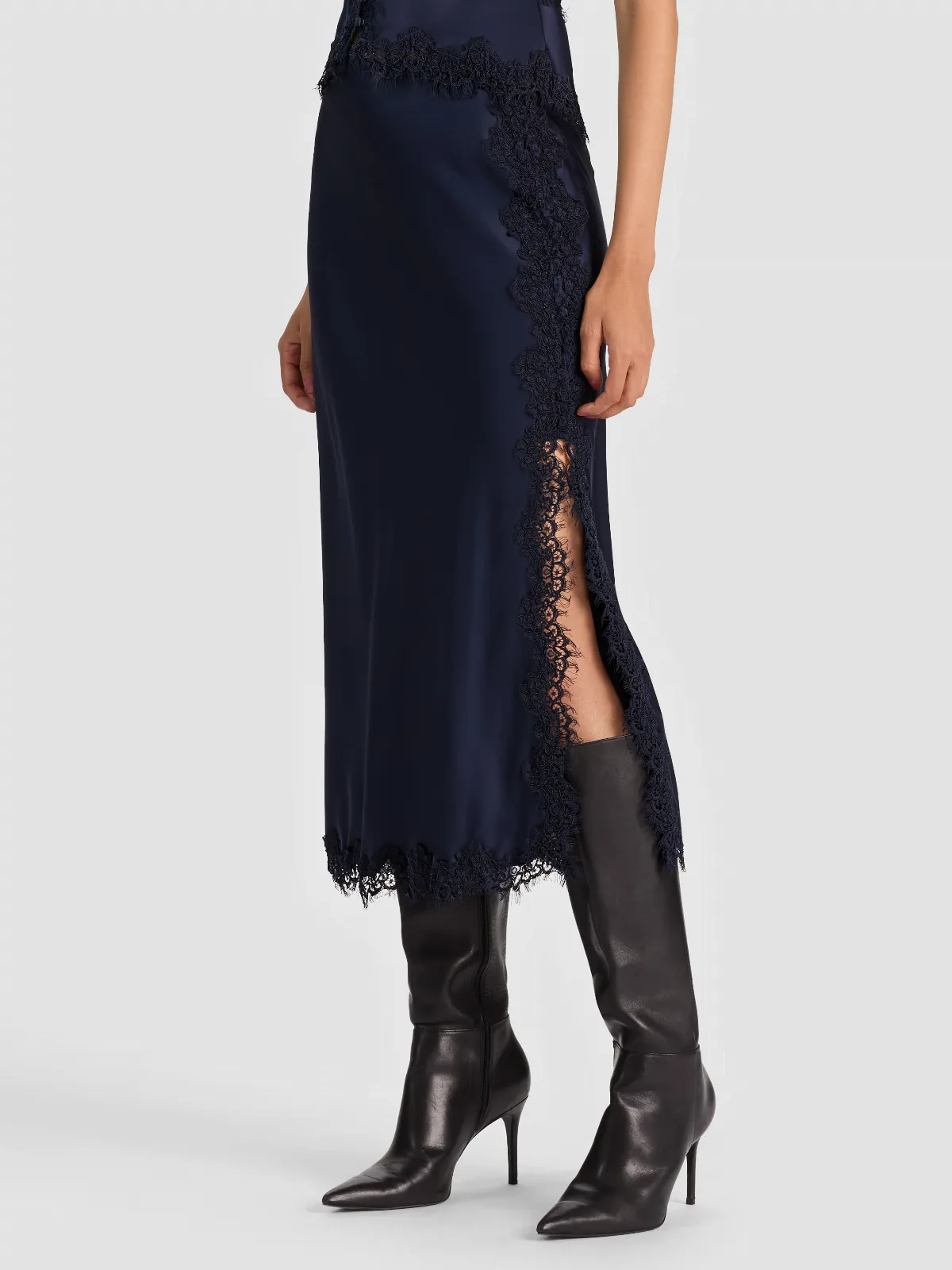 Maeve Midi Slip Skirt W Lace Trim by Alice + Olivia