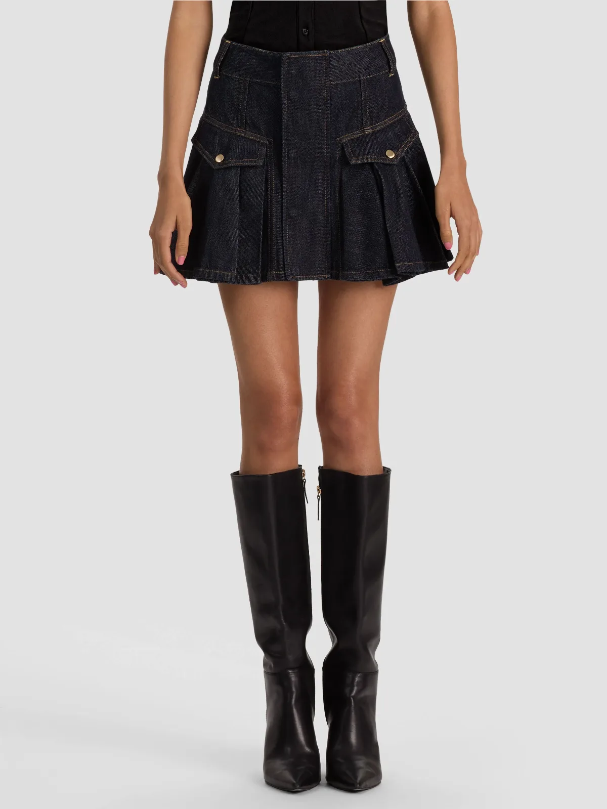 Trinity Denim Ruffle Skirt by Alice + Olivia