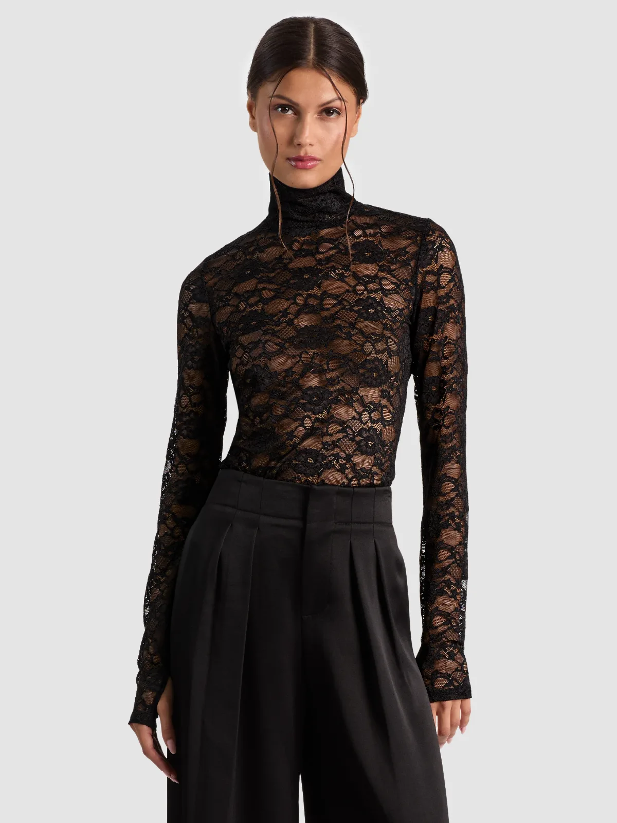 Delaina Lace Turtleneck Top by Alice + Olivia