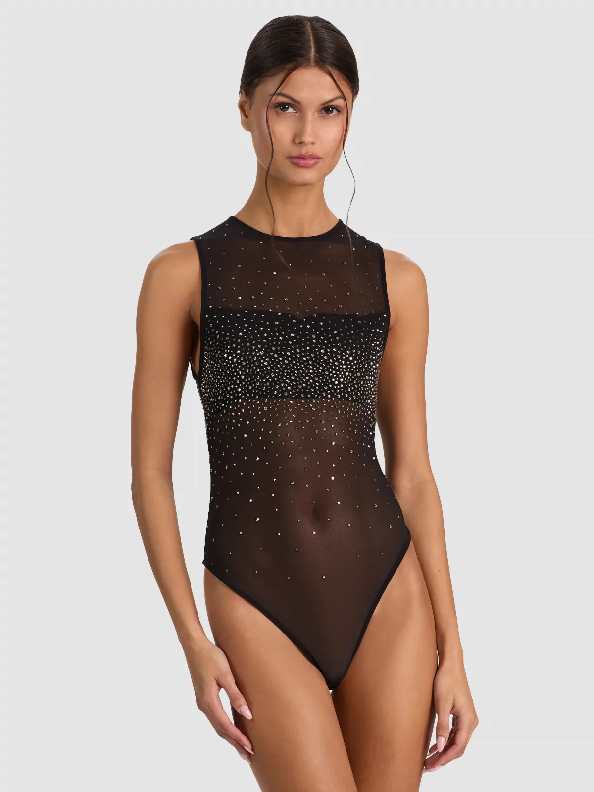 Bandeau Embellished Bodysuit Sleeveless Crewneck