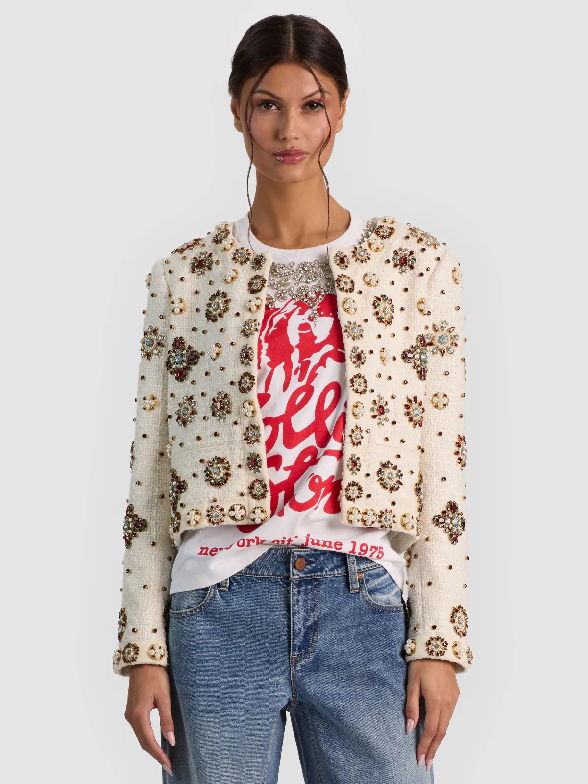 Landon Embell Cropped Box Jacket by Alice + Olivia