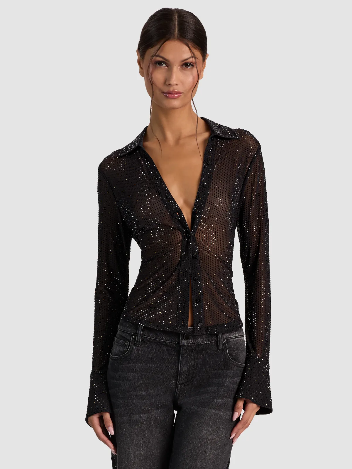 Freya Embell Fitted Nipped Waist Btn Down Top by Alice + Olivia