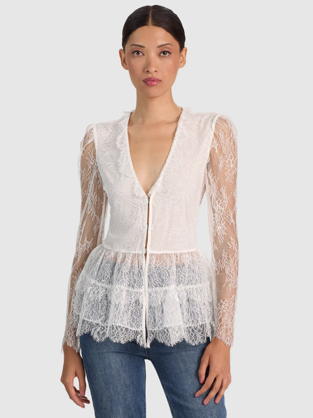 Xavier Deep V Neck Lace Top by Alice + Olivia