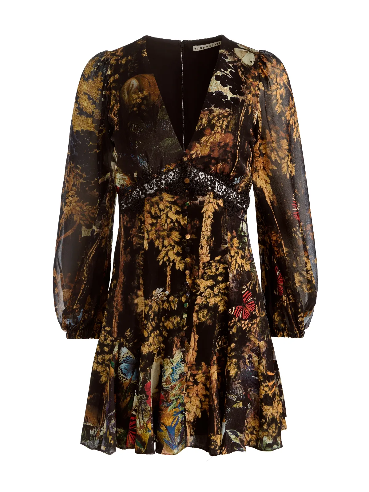 Irene Cutaway Lace Btn Ft LS Mini Dress by Alice + Olivia