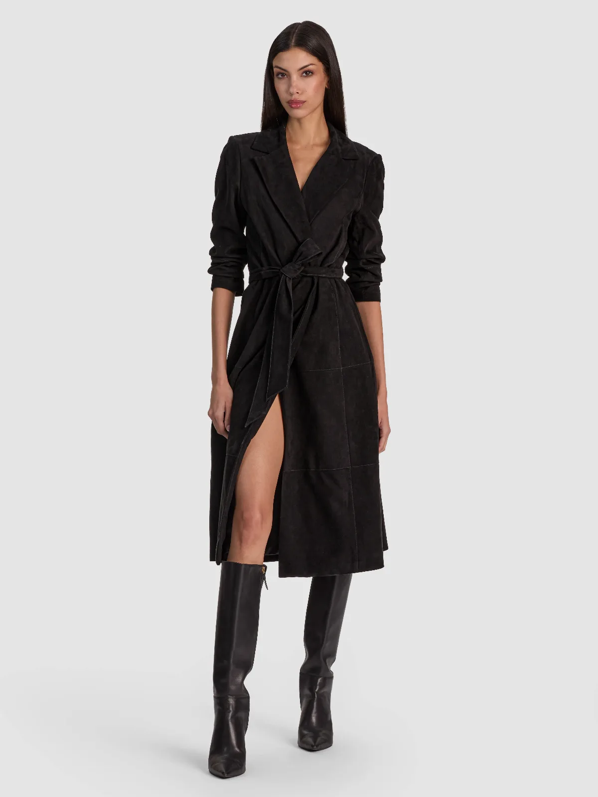 Karley Suede Flare Bk Wrap Long Coat by Alice + Olivia