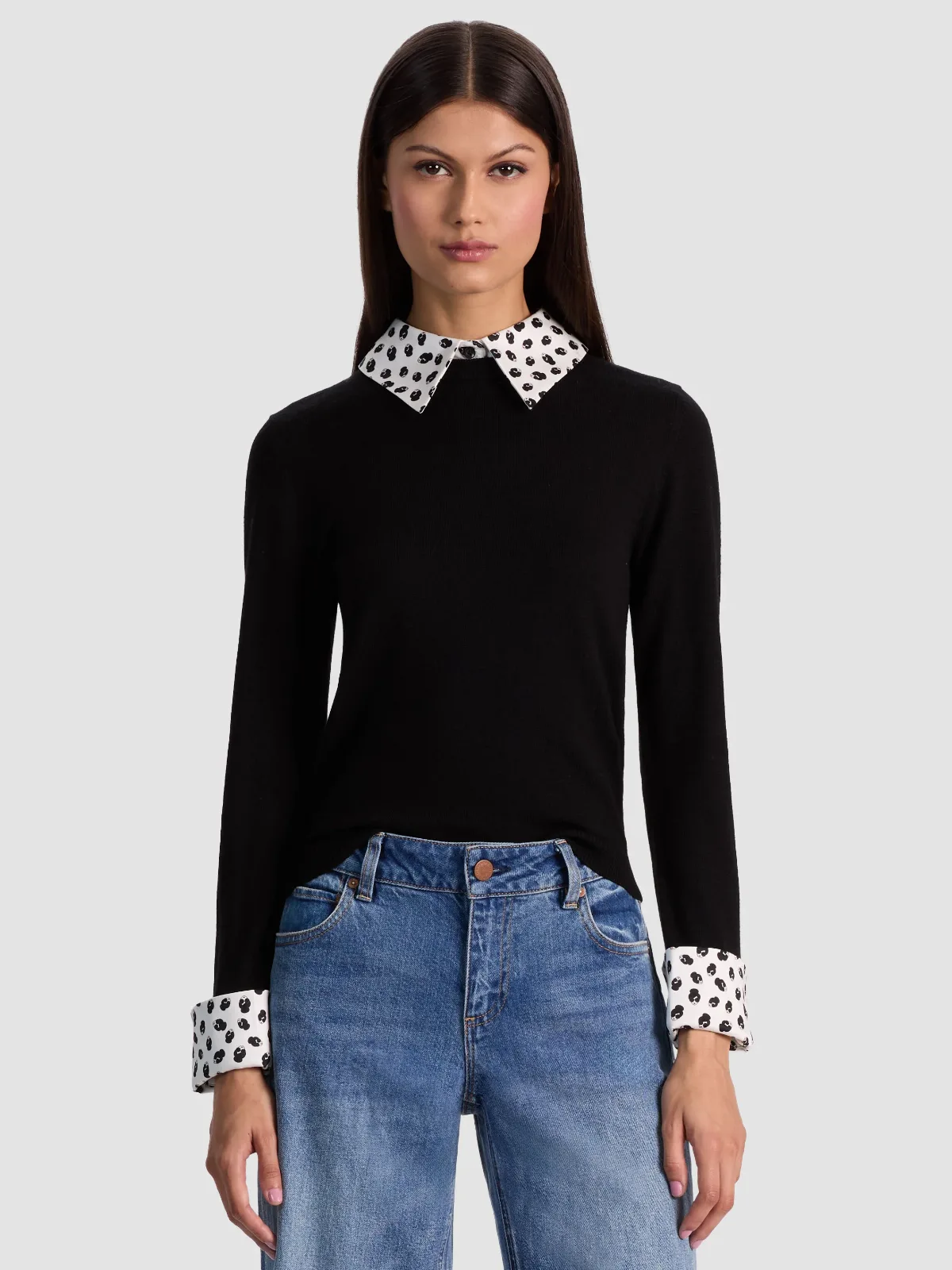 Porla Staceface Collared Sweater by Alice + Olivia