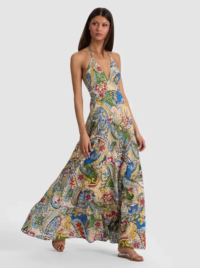 Karolina Smkd Waist Tiered Maxi Dress by Alice + Olivia