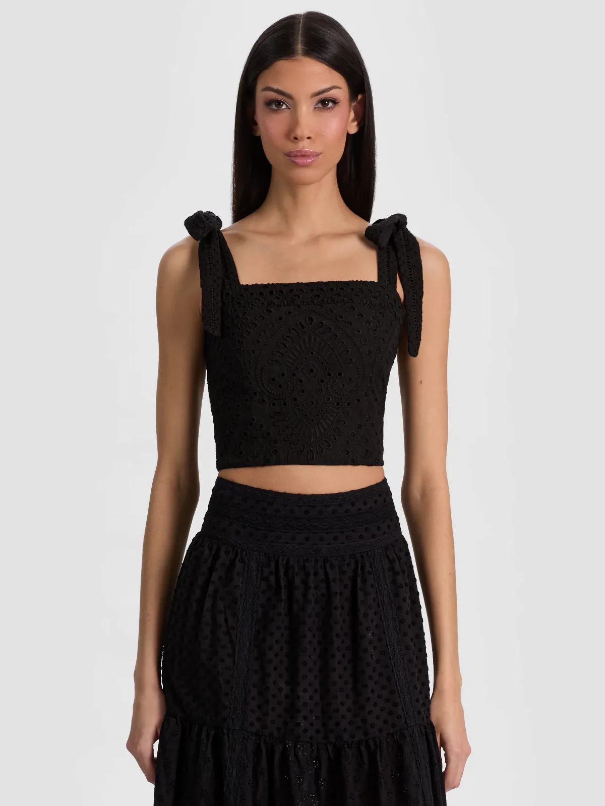 Marinda Embroidered Cropped Top by Alice + Olivia